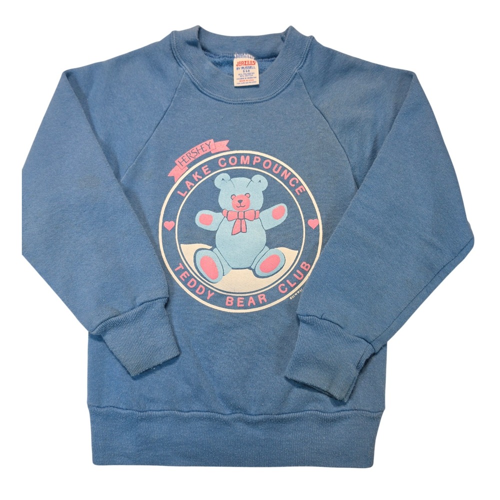 Vintage Jerzees Russell Kids Blue Lake Compounce Teddy Bear Sweatshirt S‎ 6-8